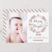 赤面とグレークリスマスリースホリデーフォトカード シーズンカード (正面/裏面)