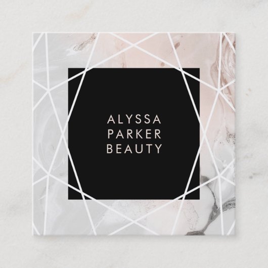 赤面とグレー大理石幾何学模様 | Instagramアイコン スクエア名刺 (正面)