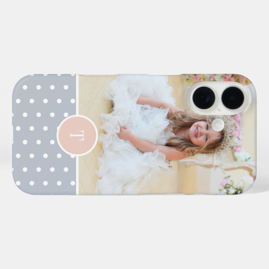赤面とグレー水玉模様モノグラム&写真 Case-Mate iPhoneケース (裏面 (横))