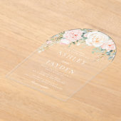 赤面とセージフローラ水カラーアーチ結婚ズ アクリル招待状 (レイダウン)