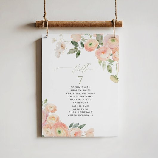 赤面とセージ緑のテーブル番号座席表 招待状