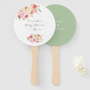 赤面とセージ緑のフローラベビーシャワー ハンドファン
