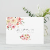 赤面とセージ緑の水色のフローラ サンキューカード (スタンド正面)