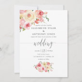 赤面とセージ緑の水色のフローラ 招待状 (正面)