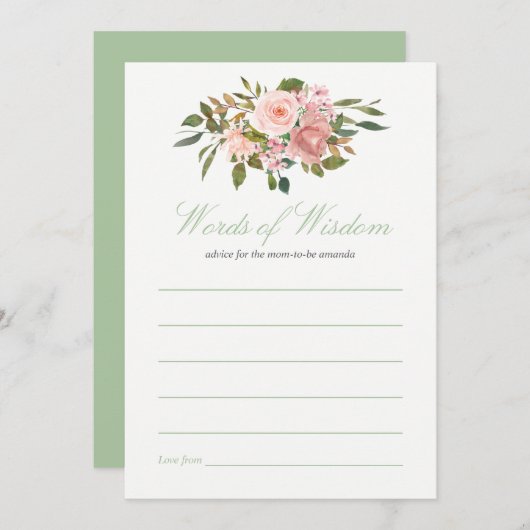 赤面とセージ赤ちゃんシャワーアドバイスママ 招待状 (正面/裏面)