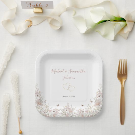 赤面とセージ・ワイルドフラワー春の結婚式 ペーパープレート (ウェディング)