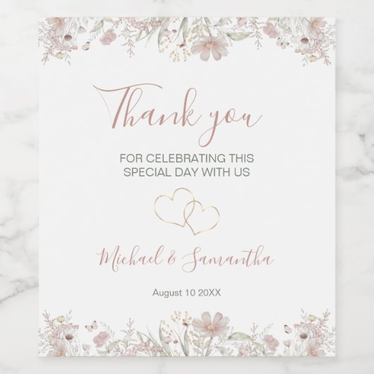 赤面とセージ・ワイルドフラワー春の結婚式 ワインラベル (シングルラベル)