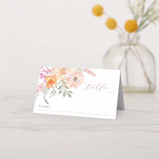 赤面とティール（緑がかった色）フローラベビーシャワー座席 プレイスカード (正面)