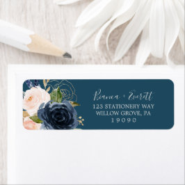 赤面とネイビーフラワーズブルー差出人住所ラベル ラベル