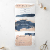 赤面とネイビーモダンズ結婚の3倍招待状 三つ折り招待状 (内部)