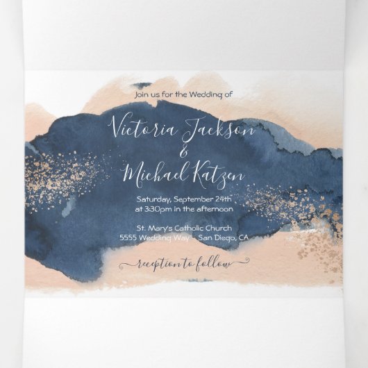 赤面とネイビーモダンズ結婚の3倍招待状 三つ折り招待状 (内部中)