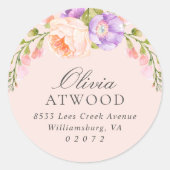 赤面とバイオレット開花ラウンド差出人住所ラベル ラウンドシール (正面)