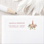 赤面とバラ金ゴールドフローラユニコーンベビーシャワー ラベル (インサイチュ)