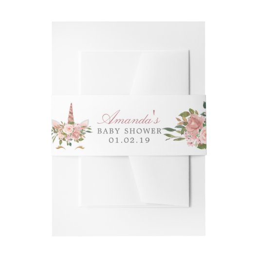 赤面とバラ金ゴールドフローラユニコーンベビーシャワー 招待状ベリーバンド (正面例)