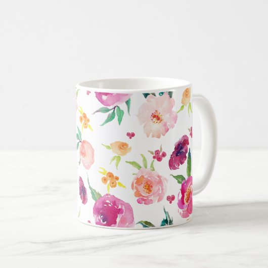 赤面とピンクの水の色の牡丹のパターンマグ コーヒーマグカップ (正面右)