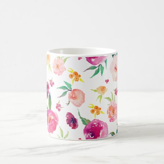 赤面とピンクの水の色の牡丹のパターンマグ コーヒーマグカップ (中央)