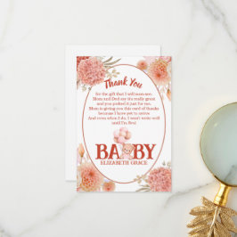赤面とピンクベアの赤ちゃんシャワー サンキューカード