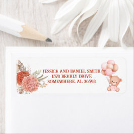 赤面とピンクベアベビーシャワー差出人住所 ラベル