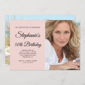 赤面とブラックエレガントスクリプト50th誕生日写真 招待状 (正面/裏面)
