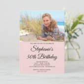 赤面とブラックエレガントスクリプト50th誕生日写真 招待状 (スタンド正面)
