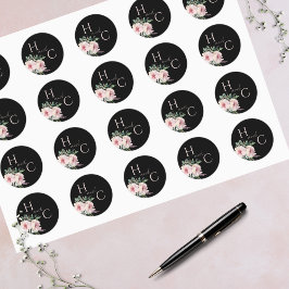 赤面とブラックエレガントフローラ水色 ラウンドシール