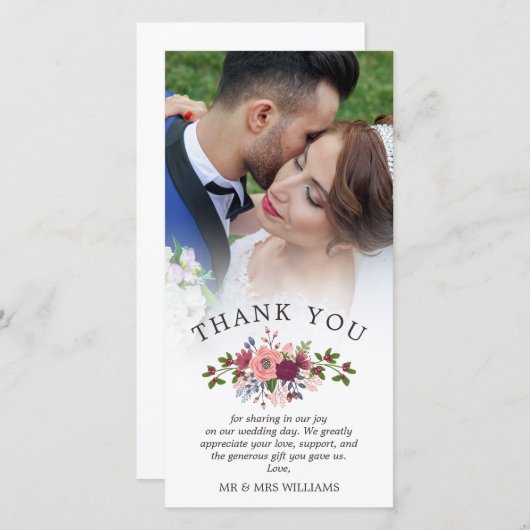 赤面とブルグンディ結婚の感謝の写真 サンキューカード (正面/裏面)