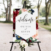 赤面とブルゴーニュのフローラフレーム結婚のウェルカムサイン ポスター