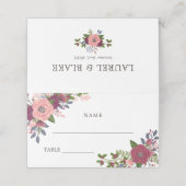 赤面とブルゴーニュの花 – 名前結婚&日付 プレイスカード (外部開封)