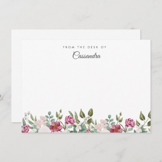 赤面とブルゴーニュ水カラーフローラ パーソナライズされた ノートカード (正面/裏面)