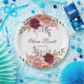 赤面とブルゴーニュ水彩牡丹ブライダルシャワー ペーパープレート (パーティー)