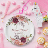 赤面とブルゴーニュ水彩牡丹ブライダルシャワー ペーパープレート (パーティー)