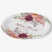 赤面とブルゴーニュ水彩牡丹ブライダルシャワー ペーパープレート (アングル)