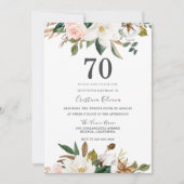 赤面とホワイトウォーター色の花70誕生日 招待状 (正面)