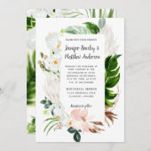 赤面とホワイトウォーター色トロピカルフローラ結婚ズ 招待状 (正面/裏面)