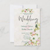 赤面とホワイトウォーター色フローラ結婚のinvitati 招待状 (正面)