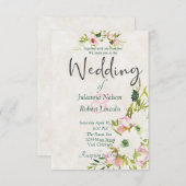 赤面とホワイトウォーター色フローラ結婚のinvitati 招待状 (正面/裏面)