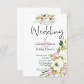 赤面とホワイトウォーター色フローラ結婚のinvitati 招待状 (正面/裏面)