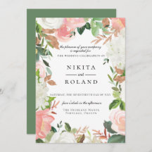 赤面とホワイトフローラ結婚式招待状