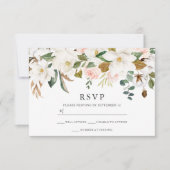 赤面とホワイト花模様エレガントモダン結婚の 出欠カード (正面)