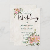 赤面と卵殻の水色フローラ結婚の元気 招待状 (正面/裏面)