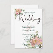 赤面と卵殻の水色フローラ結婚の元気 招待状 (正面/裏面)