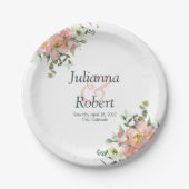 赤面と卵殻水色フローラ結婚パップ ペーパープレート (正面)