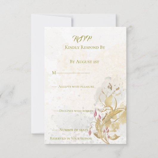 赤面と植物金ゴールド応答カード 出欠カード (正面)