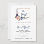 赤面と海軍のフローラ幾何学模様 | ああ赤ちゃんシャワー 招待状 (正面)