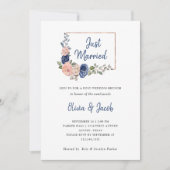 赤面と海軍のフローラ幾何学模様 |たった今結婚しました 招待状 (正面)