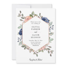 赤面と海軍のフローラ幾何学模様 | ウェディング