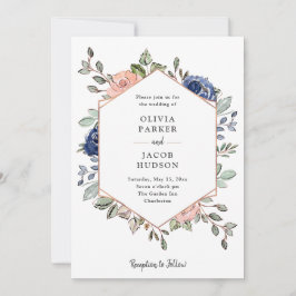 赤面と海軍のフローラ幾何学模様 | ウェディング 招待状
