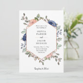 赤面と海軍のフローラ幾何学模様 | ウェディング 招待状 (スタンド正面)