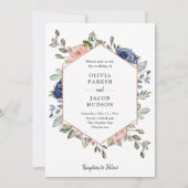 赤面と海軍のフローラ幾何学模様 | ウェディング 招待状 (正面)