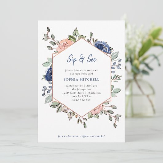 赤面と海軍のフローラ幾何学模様 | SipとSee 招待状 (スタンド正面)